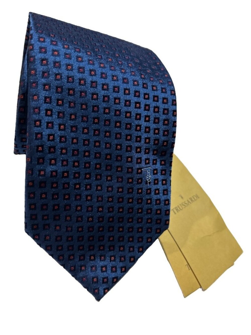 New TRUSSARDI Tie SILK NECKTIE LOGO Square BLUE MADE IN ITALY